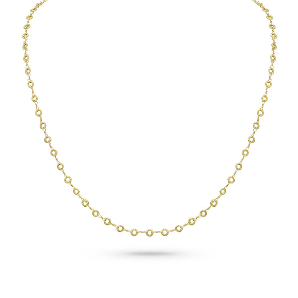 carved ring, twist link delicate chain<br>in 18k yellow gold, 22 inch length <span class='visuallyhidden'>Call or text 323-404-2959 if you need shopping assistance.</span>